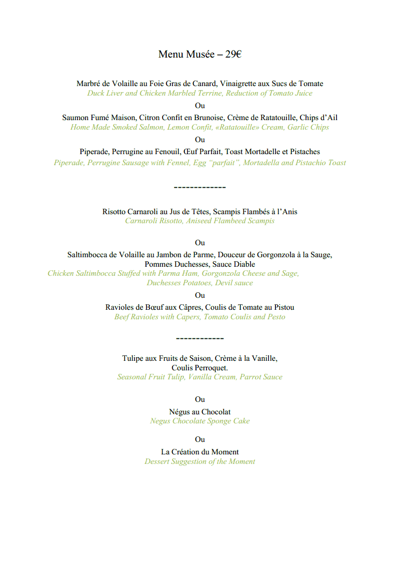 Le Menu du Musée!!!