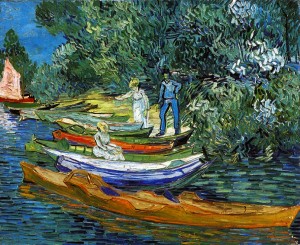 Vincent Van Gogh, Barques et figures au bord de l'eau (1890)
